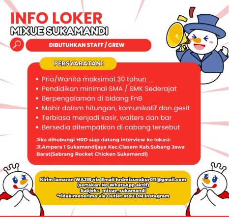 Lowongan Kerja Mixue Sukamandi