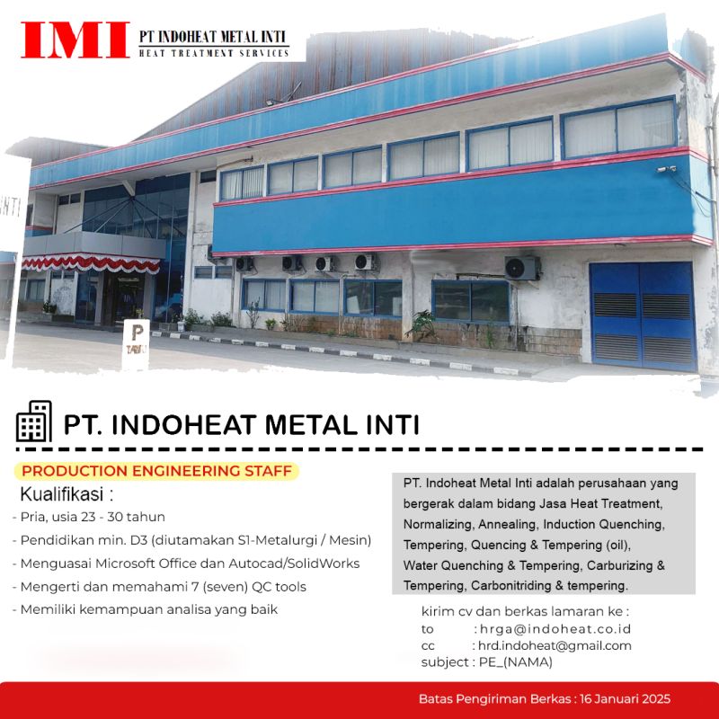 Lowongan Kerja PT Indoheat Metal Inti Karawang Januari 2025