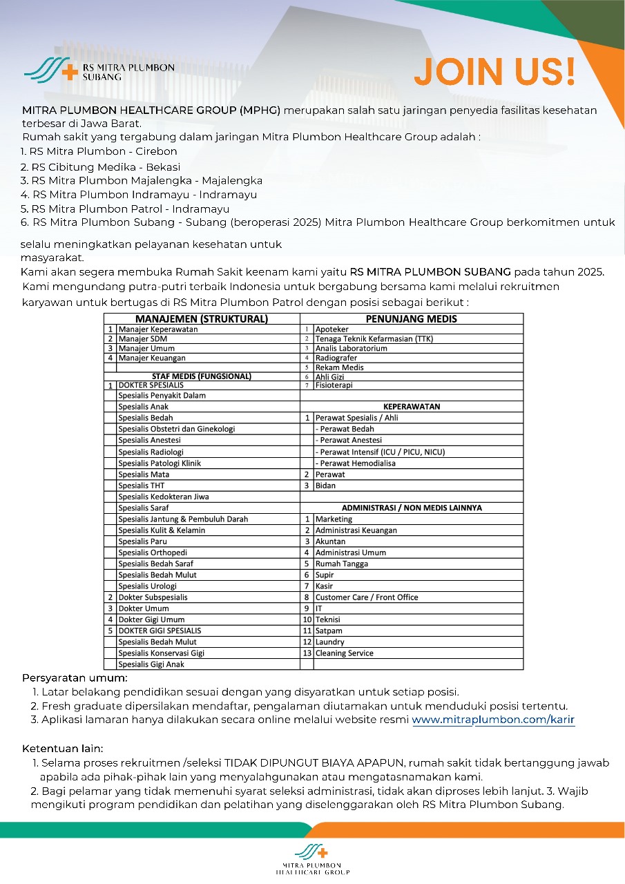 Lowongan Kerja Rumah Sakit Mitra Plumbon Subang Terbaru 2025