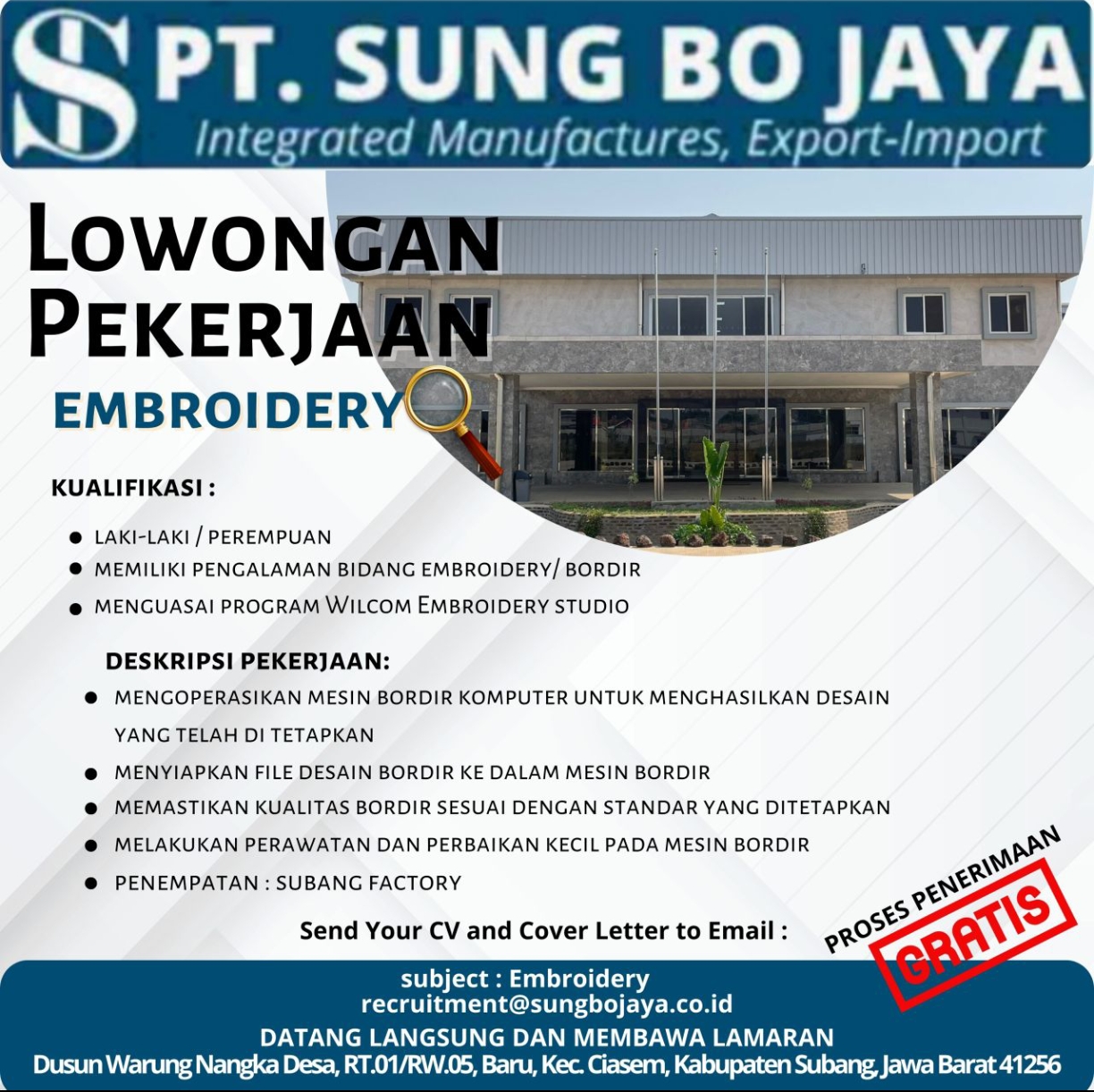 Lowongan Kerja PT Sung Bo Jaya Subang