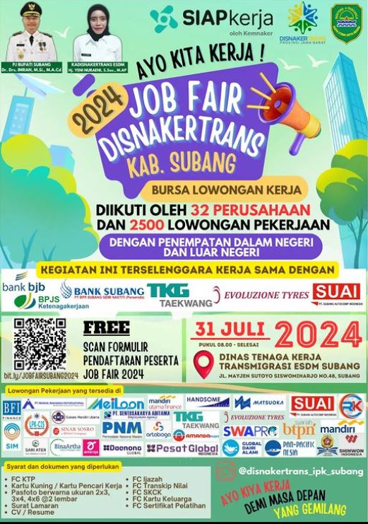 Kumpulan Link Job Fair Disnakertrans Subang 31 Juli 2024