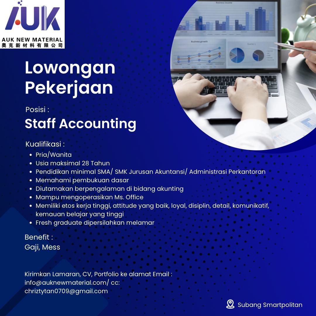 Lowongan Kerja PT Auk New Material (Accounting Staff) Subang Smartpolitan