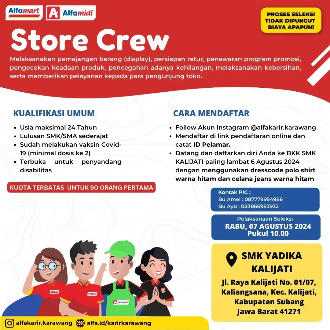 Lowongan Kerja Alfamart Subang (Store Crew) Agustus 2024