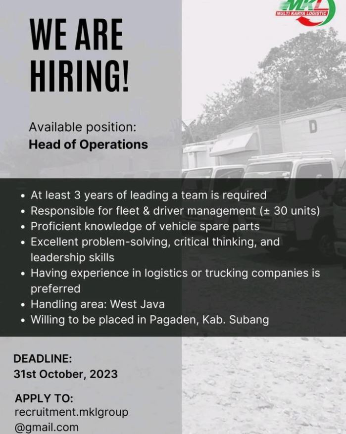 Lowongan Kerja PT Multi Karya Logistics Subang