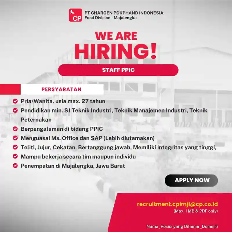 Lowongan Kerja PT Charoen Pokphand Indonesia Majalengka