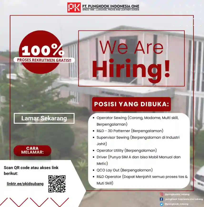 Lowongan Kerja PT Pungkook Indonesia One Subang