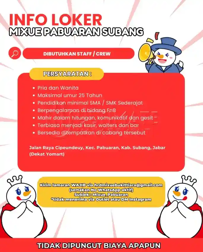 Lowongan Kerja Mixue Pabuaran Subang