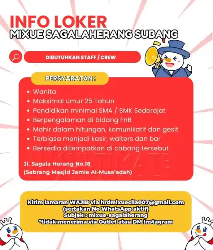 Lowongan Kerja Mixue Sagalaherang Subang