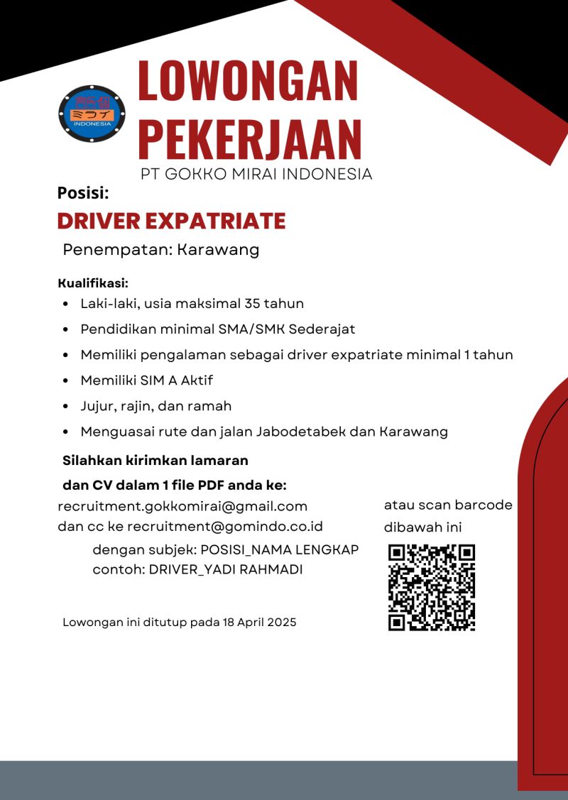 Lowongan Kerja PT Gokko Mirai Indonesia Karawang