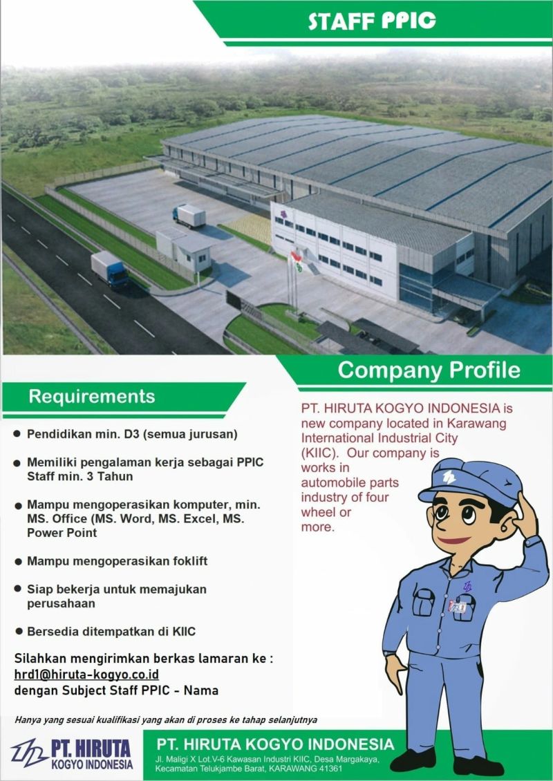 Lowongan Kerja PT Hiruta Kogyo Indonesia Karawang