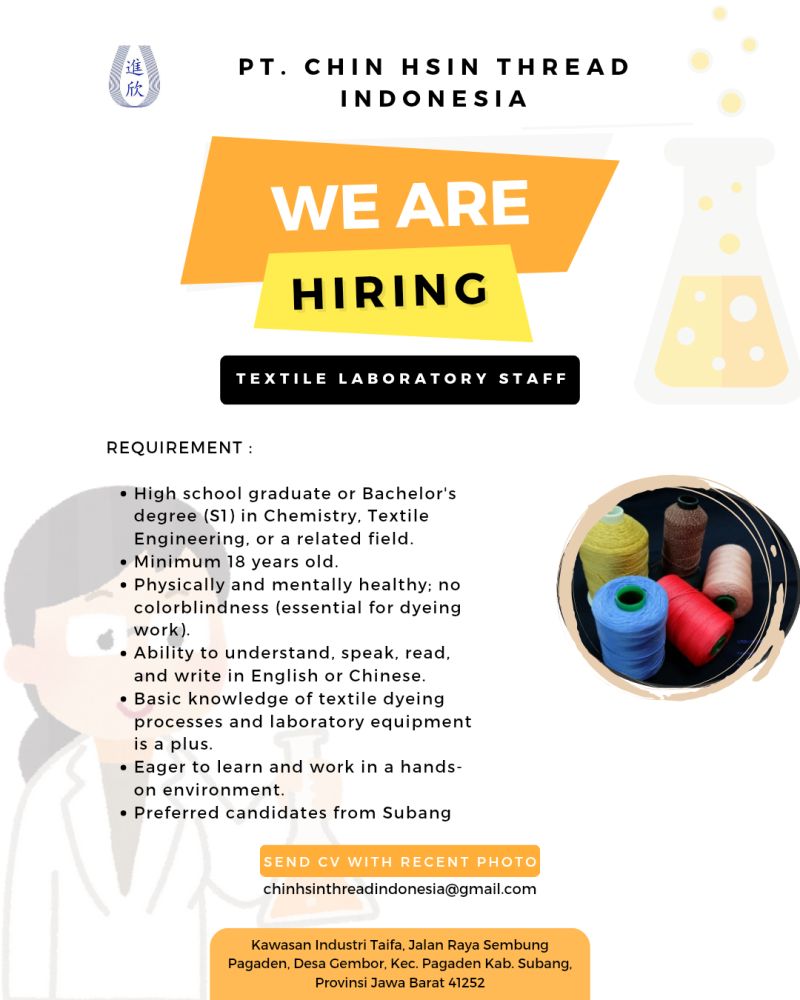 Lowongan Kerja PT Chin Hsin Thread Indonesia Subang April 2025