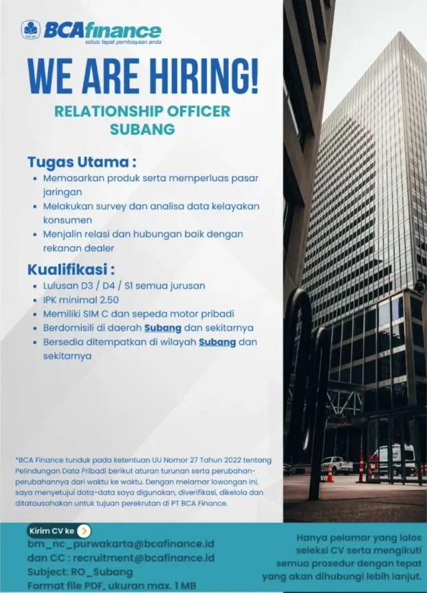 Lowongan Kerja BCA Finance Subang Maret 2025