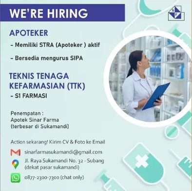 Lowongan Kerja Apotek Sinar Farma Sukamandi