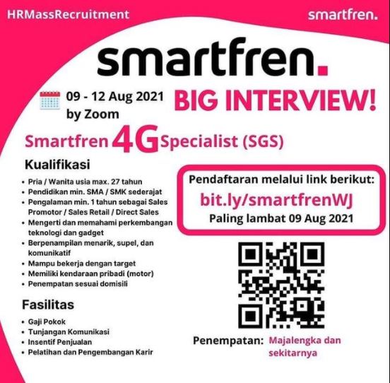 Lowongan kerja Majalengka SMARTFREN BIG INTERVIEW ! Smartfren 4G specialist (SGS)