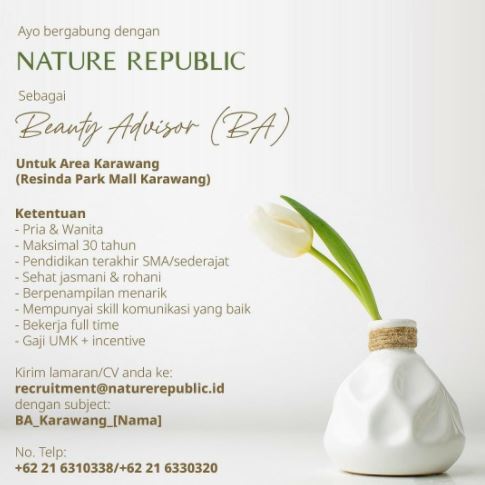 Lowongan Kerja Karawang Nature Republic posisi Beauty Advisor