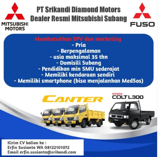 Lowongan Kerja PT Srikandi Diamond Motors Subang 