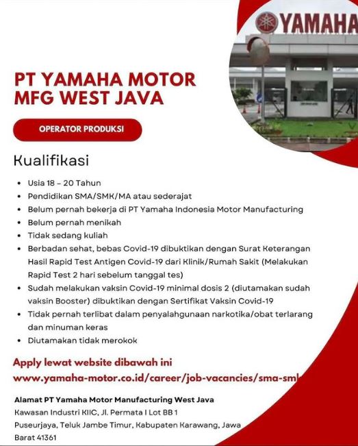 Lowongan Kerja PT Yamaha Motor Manufacturing West Java